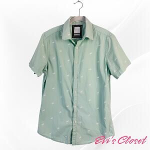 ZIPCODE Mens Light Green Shirt Button Down Collar With White Flamingos Sz M